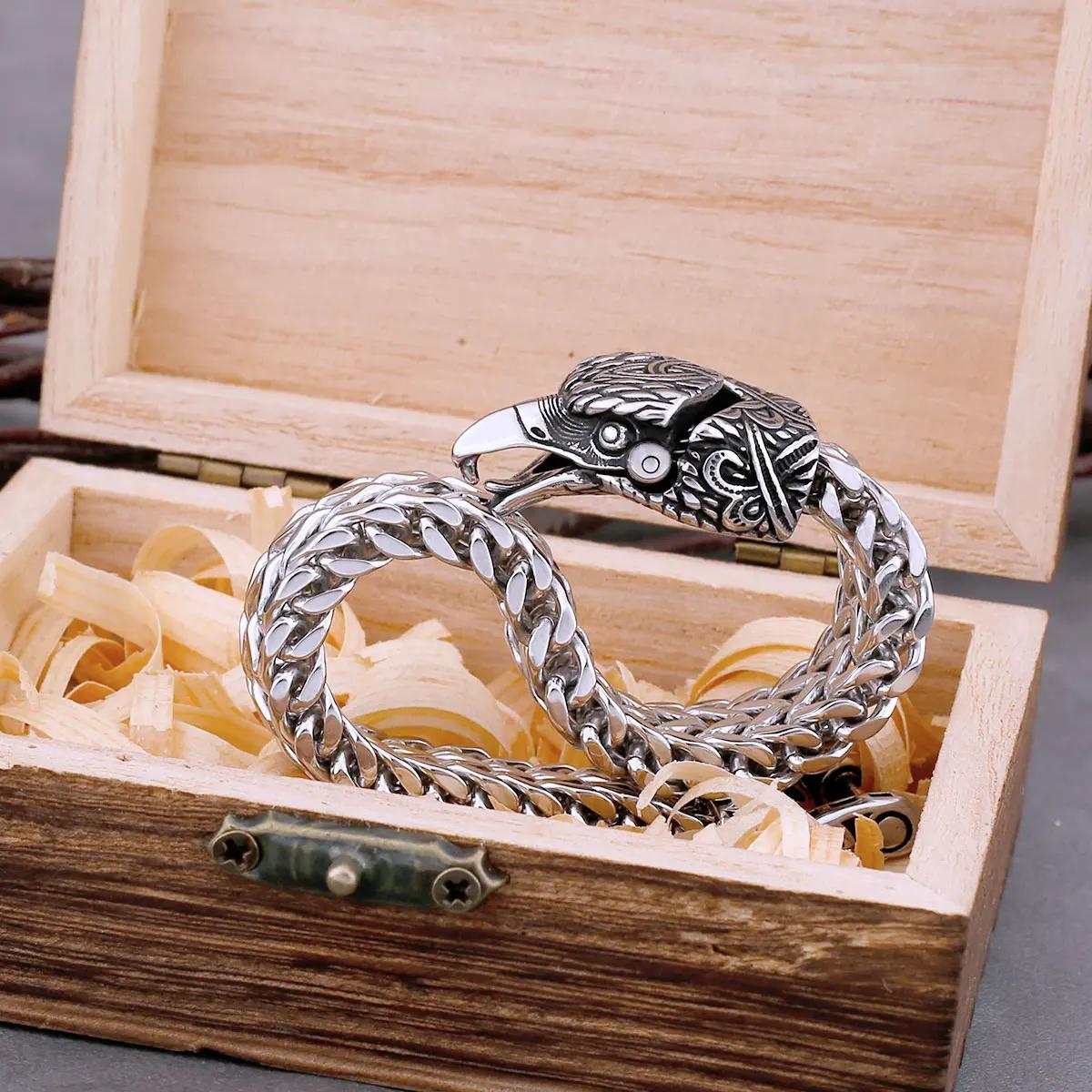 Vintage Viking Crow Head Stainless Steel Bracelet, Men's Gift